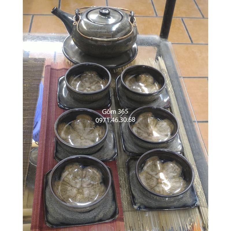 Ấm Bát Tràng men hỏa biến dáng Giang Tây chén hoa