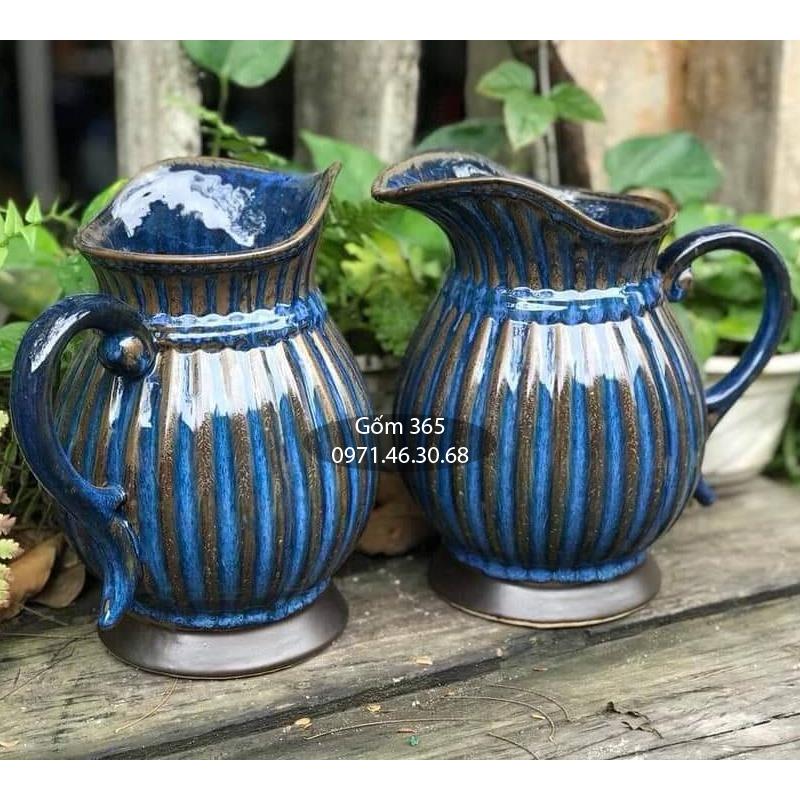 Lọ hoa men hỏa biến xanh dương dáng bình sữa bé cao 25cm