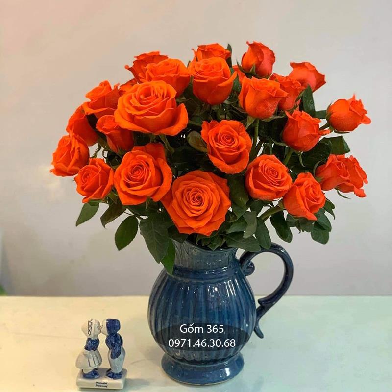 Lọ hoa men hỏa biến xanh dương dáng bình sữa bé cao 25cm