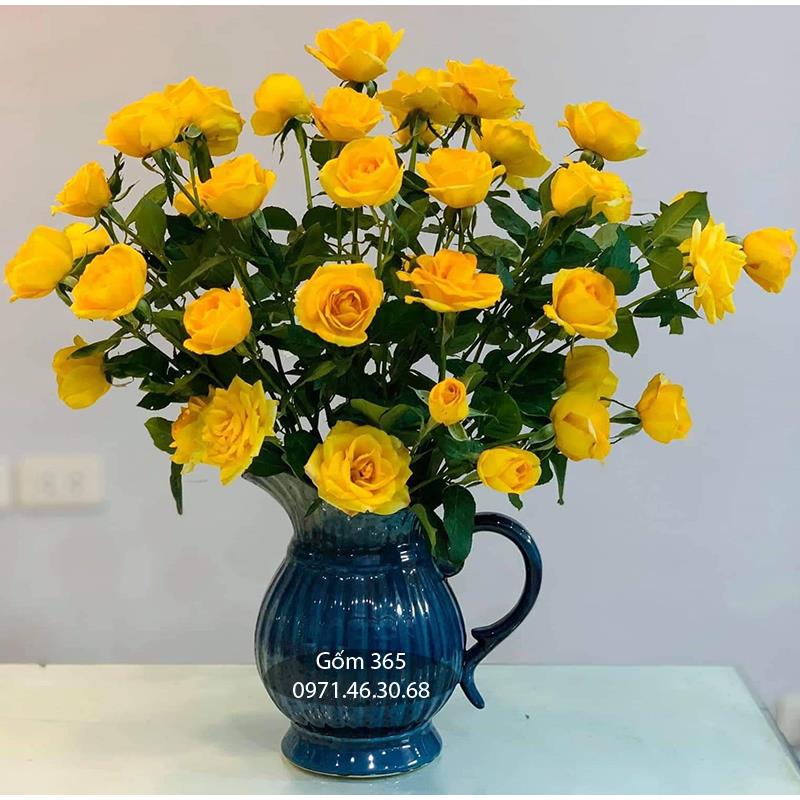 Lọ hoa men hỏa biến xanh dương dáng bình sữa bé cao 25cm