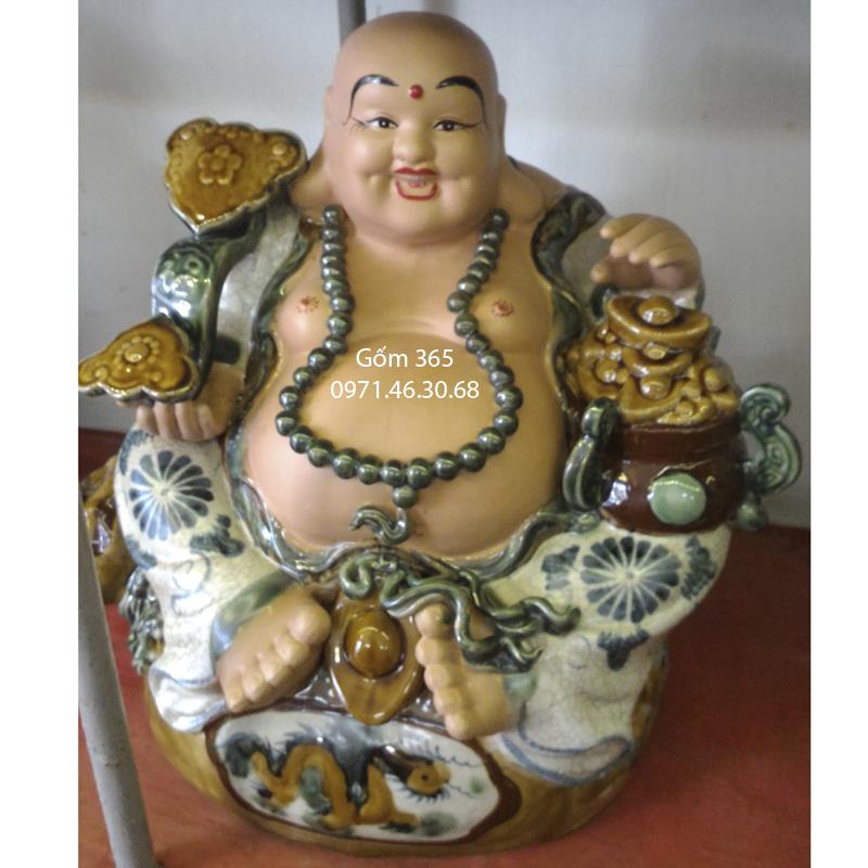 Tượng gốm sứ Bát Tràng - Tượng Phật Di Lặc no đủ men rạn cổ cao 50cm