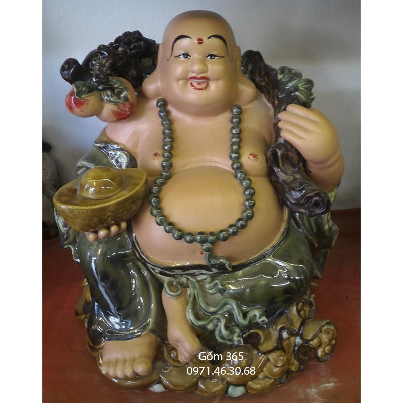 Tượng gốm sứ Bát Tràng - Tượng Phật Di Lặc no đủ men xanh cao 50cm