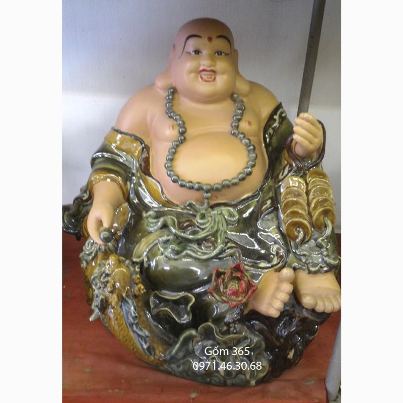 Tượng gốm sứ Bát Tràng - Tượng Phật Di Lặc vinh hoa phú quý men xanh cao 50cm