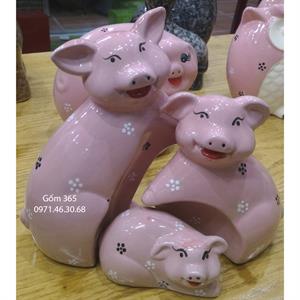 Tượng con giống Bát Tràng - Gia đình lợn hạnh phúc men màu