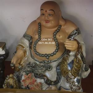 Tượng Phật Di Lặc vinh hoa phú quý men rạn cao 45cm
