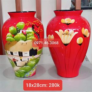 Vò sơn mài Bát Tràng vẽ họa tiết màu đỏ